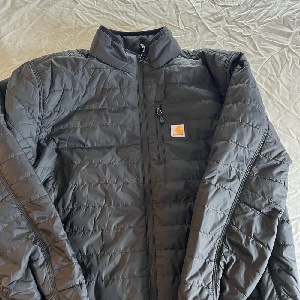 Carhartt Black Puffer Jacket with High Collar and Full-Length Zipper